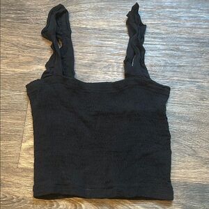 Black smocked cropped Tank Top